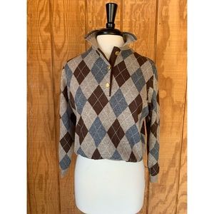 VINTAGE Soft Preppy Argyle Earth Tone Sweater Top